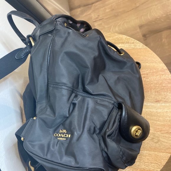 Coach Nylon Leather Cargo Backpack with Vintage Rose Print Lining